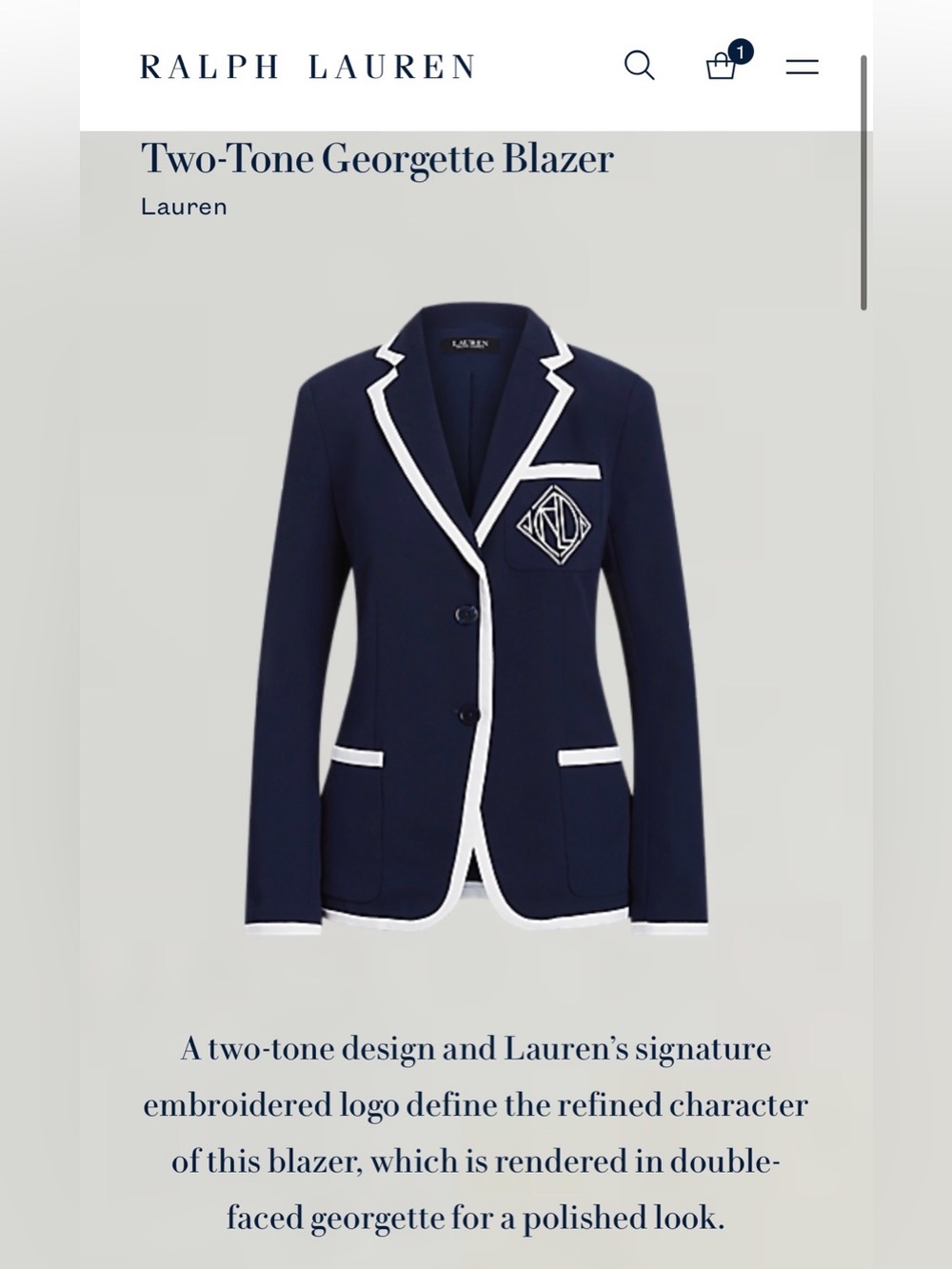 Lauren Ralph Lauren Navy Blazer with White Trim